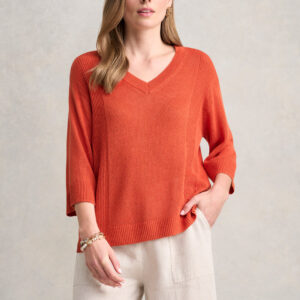 V-Neck Linen Knit - Burnt Orange