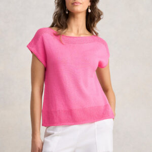 Crochet Trim Knit - Sunset Pink
