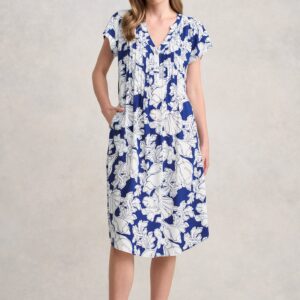 Pleat Front Midi Dress - Sea Shells Print